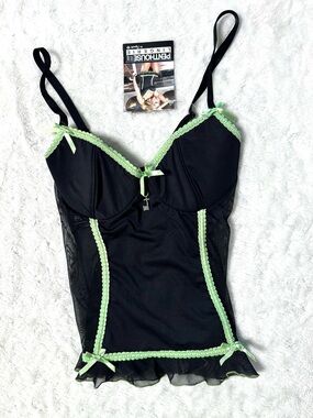 NWT- PENTHOUSE Lycra/Mesh Underwire Bustier lingerie Black and green